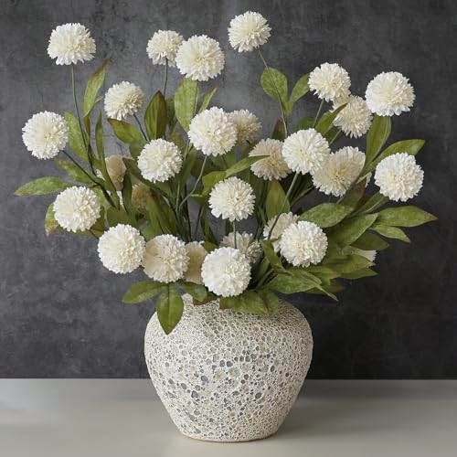 6 Pcs 27" Artificial Pompon Mum Silk Flower Stems for Vase (Cream)