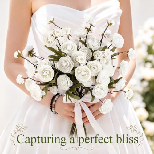 Rivrlive 12 Pcs Artificial Ranunculus Flowers (Cream)