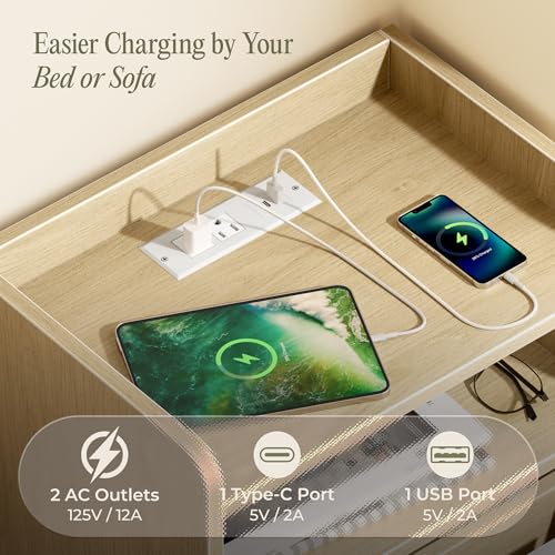 Nightstand with Charging Station (Natural)
