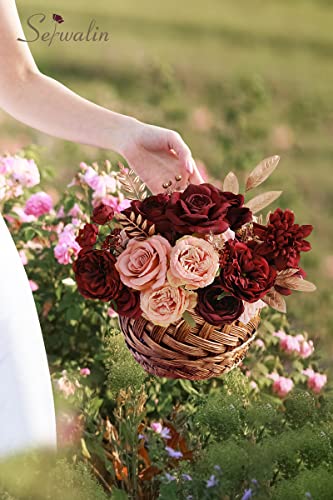 2PCS Artificial Flowers Burgundy Pink Fake Flowers for Wedding (Classic Burgundy Pink / 2 Boxes)