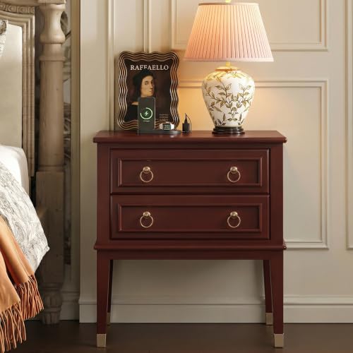 27.6 Inch Tall Nightstand with Charging Station (Brown)