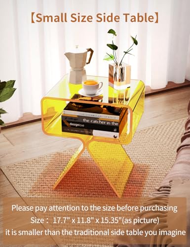 Acrylic Nightstand Bedside Side Table (Yellow)