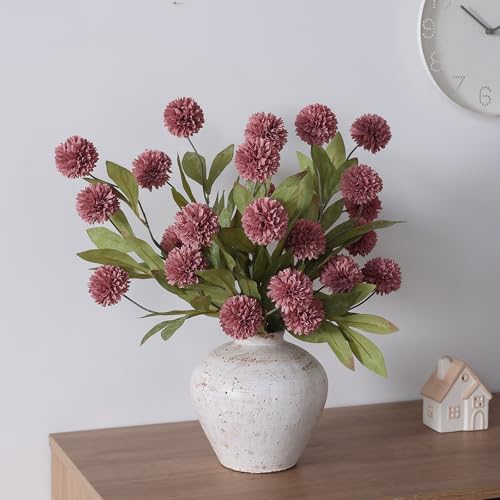 12 Pcs 27"Artificial Pompon Mum Silk Flower Stems for Vase (Warm Pink)
