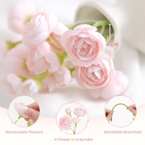 30Pcs Ranunculus Artificial Flowers Faux Silk Mini Flowers Indoor (Shabby Blush)
