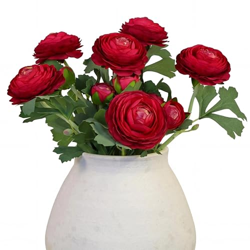 Artificial Ranunculus Flowers with Real Touch Stem (Red / 6)