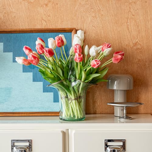40pcs Artificial Tulips Flowers (40pcs White Set (No Vase))