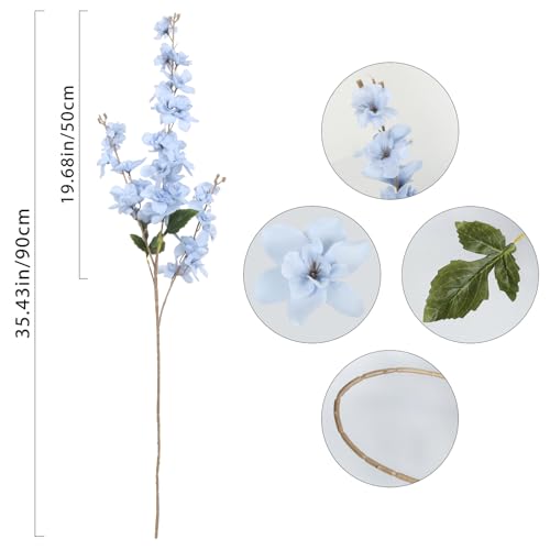 6PCS Blue Delphinium Artificial Flower Lifelike Silk Larkspur Flowers Plant 35.43" Long Stem Blossoms Fake Flowers for Tall Vase Floral Arrangements Home Table Wedding Decor (Blue)
