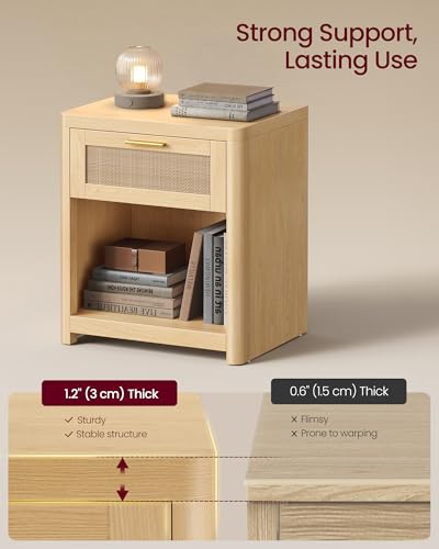 Set of 2 Boho Nightstands with Rattan (Oak Beige / 15"D x 18.9"W x 23.6"H-BOHO)