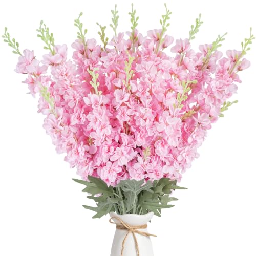 16Pcs Light pink Delphinium Artificial Flowers 33.5" Long Stem Pink Flower (Light Pink)