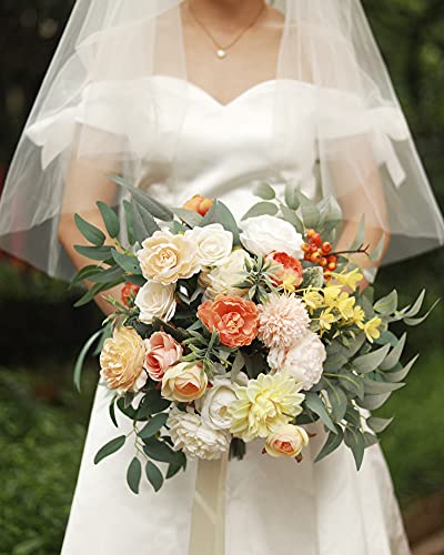 18Heads Multi Use Artificial Flowers Combo for DIY Wedding Bridal Bouquet Table Chair Decor Candle Holder Baby Cake Decor Flower Strips Home Decor Gift Box (Warm Orange White)