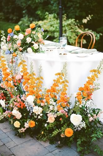 9Pcs Orange Artificial Delphinium Flowers Combo Clematis Greenery Stems (Orange)