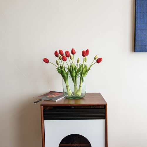 15pcs Artificial Tulips Flowers (15pcs Red (No Vase))