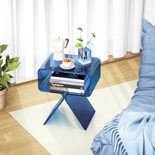 Acrylic Nightstand Bedside Side Table (Blue)