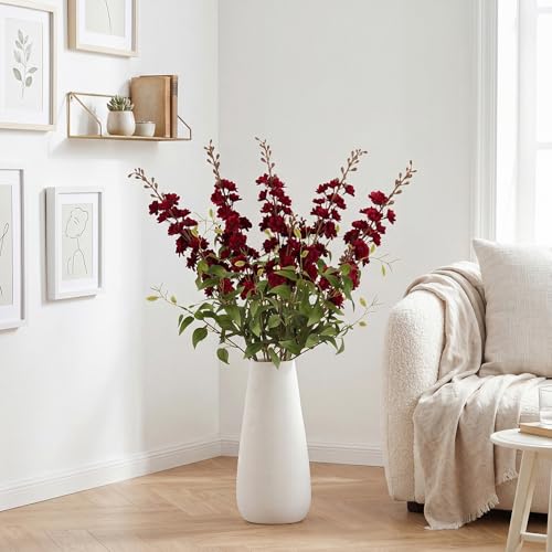 Dark Red Flowers Artificial Delphinium 9PCS Burgundy Larkspur Artificial Flowers with Clematis Greenery Burgundy Silk Flowers for Wedding Centerpieces for Home Table Decor (Dark Red)