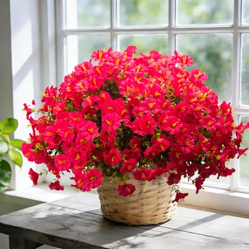 Artificial Morning Glory Flowers with Eucalyptus (Rose Red)
