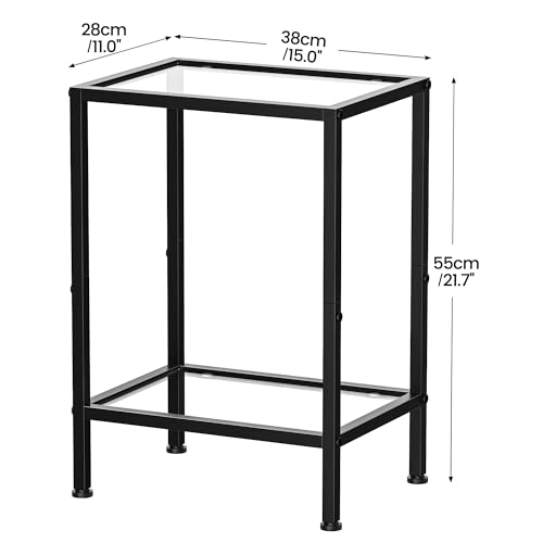 Glass Side Table (Black / 2-Tier (11"D x 15"W x 21.7"H))