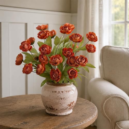 12 Pcs 27" Faux Silk Peony Artificial Fall Flowers Stems for Vase (Orange)