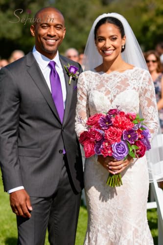 Hot Pink & Purple Artificial Flowers Silk Rose Flowers for Wedding (Hot Pink and Purple / 1 Box)
