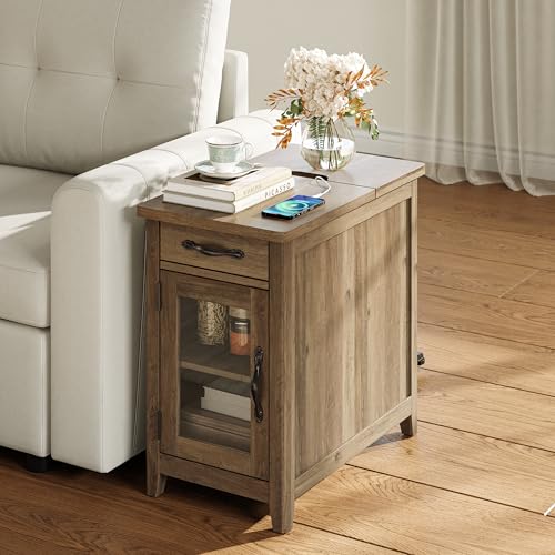 Set of 2 Charging End Tables with USB Ports (Brown / Glass Door)