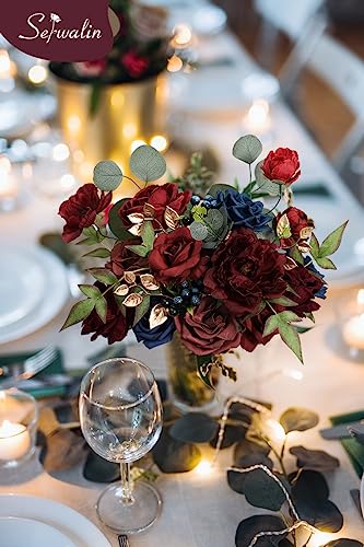 Burgundy Navy Artificial Flowers Silk Rose Flowers for Wedding (Burgundy Navy / 1 Box)