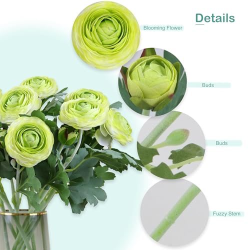 Green Artificial Ranunculus Flowers with Real Touch Stem (Green / 6)