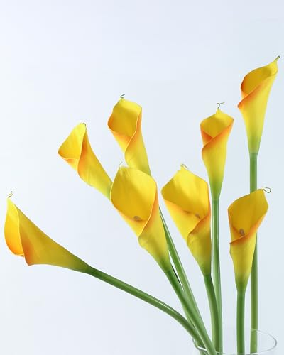 12pcs Large Calla Lily Artificial Flowers (Yellow-orange Edge)