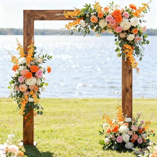 9Pcs Orange Artificial Delphinium Flowers Combo Clematis Greenery Stems (Orange)