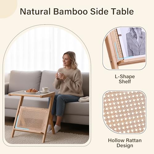Large Wood Rattan Nightstand (Rattan-large-wood)