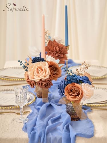 Burnt Orange & Navy Artificial Flowers (Athens Burnt Orange & Navy / 1 Box)