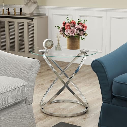 Glass Round End Table (Silver)