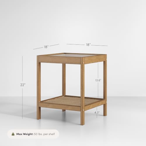 33301 Hayes Solid Wood Nightstand (Light Brown/Glass / Single)
