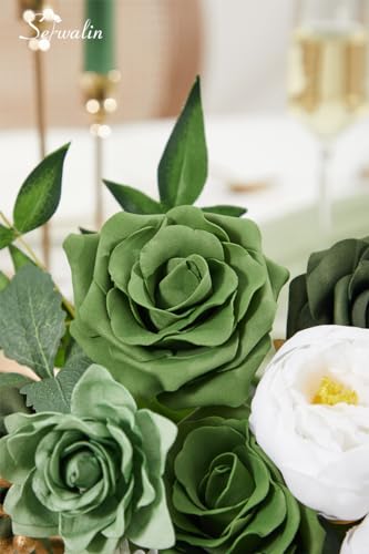 Green Artificial Flowers Box Silk Flowers with Stems for Wedding (A Emerald Green / 1 Box)