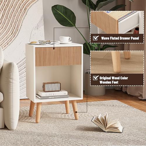 Fluted Nightstand (White+oak)