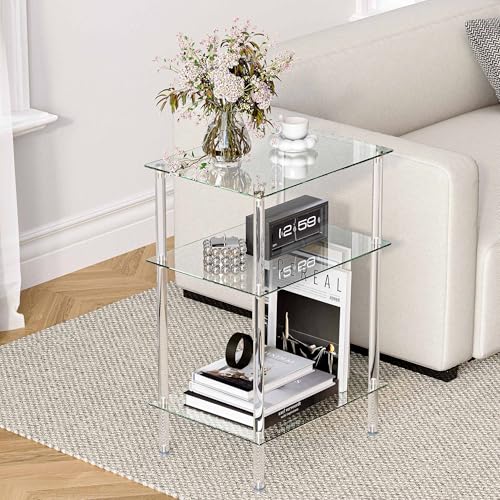 Tempered Glass Side Table (Transparent / 3 tier High)