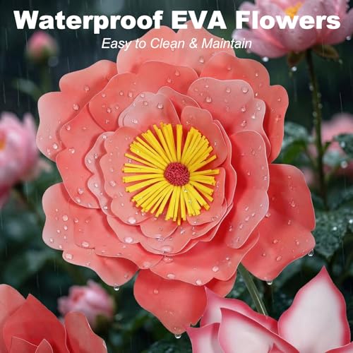 3 Pcs Waterproof Giant Flowers for Decoration with Standing (Pink / Bright)
