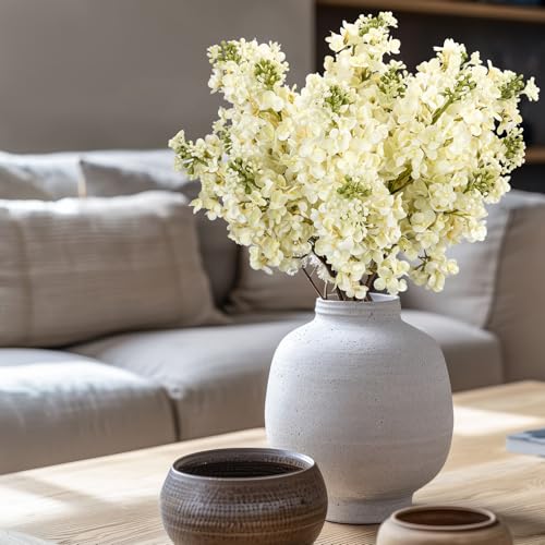 4PCS 25.6inch Lilac Artificial Flowers White Fake Delphinium Long Stem Silk Real Touch Flower Faux Lilac Floral Arrangement for Tall Vase Table Centerpieces Wedding Garden Home Decoration（White） (25.6inch White / 4 Pcs)