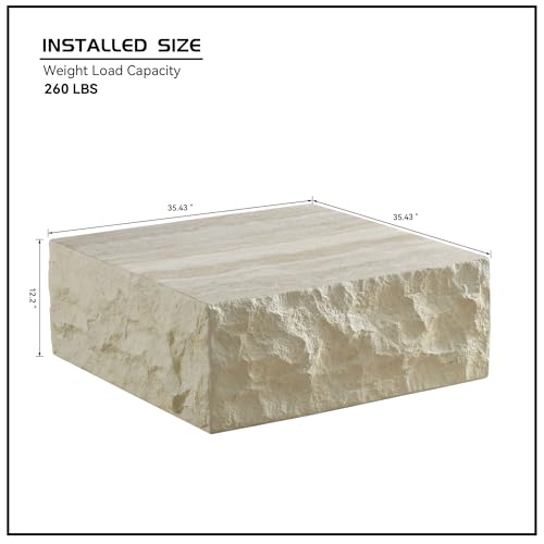 35" Fiberglass Square Coffee Table with Round Edge Design (Beige / 35"(Square))