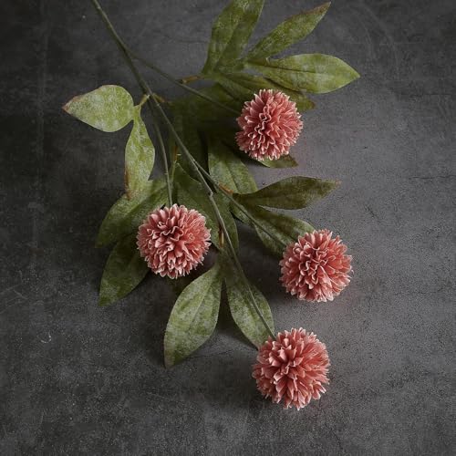 12 Pcs 27"Artificial Pompon Mum Silk Flower Stems for Vase (Dusty Pink)