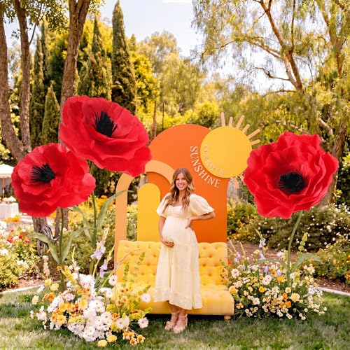 3 Pcs Halloween Giant Poppy Flower for Wizard Decor (Red / Poppy)