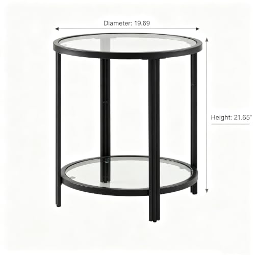 Modern Round Glass Top End Table (Black)