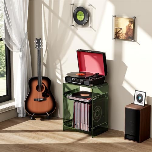 Acrylic Record Player Table with Storage Shelf (Green / Medium)