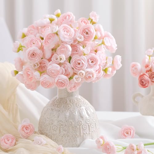 30Pcs Ranunculus Artificial Flowers Faux Silk Mini Flowers Indoor (Shabby Blush)
