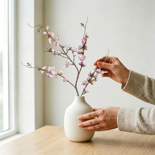 Fake Cherry Blossom Branches Artificial Plum Blossom Faux Flowers 4PCS Fake Flowers 35.4'' Long Stem Artificial Flowers for Tall Vase Silk Flowers for Indoor Home Decor No Vase (Light Pink)
