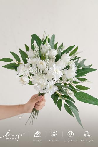 Artificial Faux Greenery Stems 86pcs Dark Green Fake Greenery (Grn-green & White)