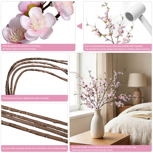 Fake Cherry Blossom Branches Artificial Plum Blossom Faux Flowers 4PCS Fake Flowers 35.4'' Long Stem Artificial Flowers for Tall Vase Silk Flowers for Indoor Home Decor No Vase (Light Pink)