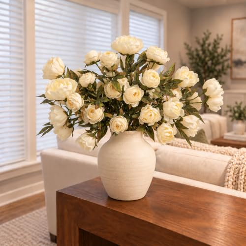 12 PCS 18" Faux Peonies Artificial Flowers Silk Flowers for Vase (Champagne / 12P)