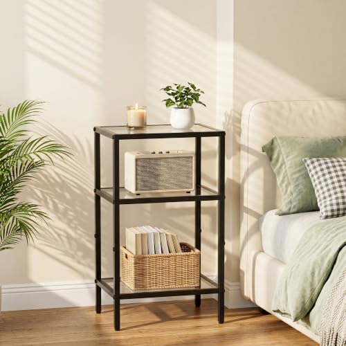 Glass Side Table (Black / 3-Tier (11"D x 15"W x 25.6"H))