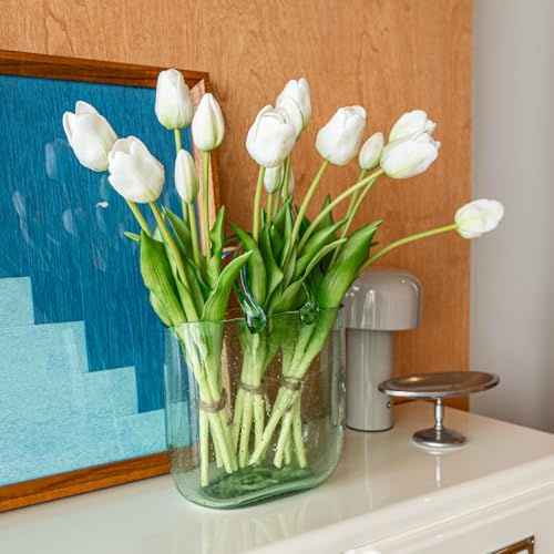 15pcs Artificial Tulips Flowers (15pcs White (No Vase))