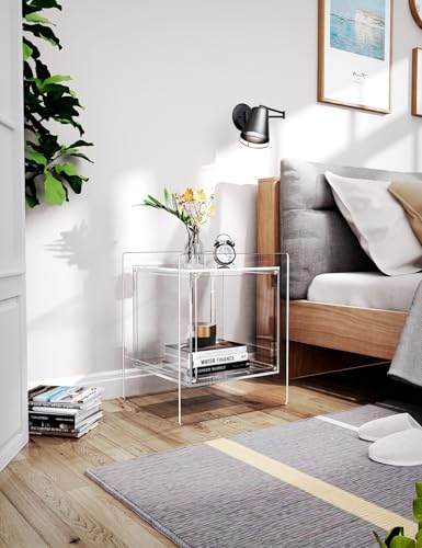 Acrylic Nightstand Colorful Bedside Table with Open Storage Shelf (Clear)