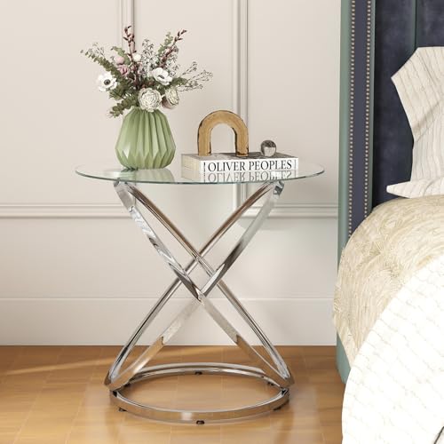 Glass Round End Table (Silver)